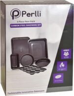 Perlli Baking Set 6 Nonstick Carbon Steel Oven Safe Gray PTFE PFOA Free Bakeware - Cookie Sheet, 2 Rounds, 12 Cup Muffin Pan, Roaster & Loaf Pan - Image 4