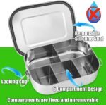 UPTRUST Stainless Steel Bento Lunch Food Box Container, 5-Compartment Large 1400ML Metal Bento Lunch Box Container for Kids or Adults with Lockable Clips to Leak Proof - Image 4