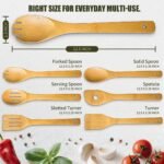IOOLEEM Bamboo Wooden Spoons for Cooking 6 Pcs 12 Inch, Non-Stick Wooden Kitchen Utensils Set, Natural and Durable Wooden Spatula Spoons for Non-Stick Pan for Cooking - Image 4