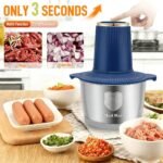 Food Processor, 2 Speed Meat Grinder Electric Food Chopper with 2 Bi-Level Blades Mini Kitchen Cutter for Vegetable, Onion, Garlic, Meat, Nuts, and Baby Food (Blue-2L) - Image 3