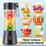 Portable Blender for Smoothies and Shakes - Personal Size Mini Blender with 380Ml Travel Cup, 6 Stainless Steel Blades for Powerful Blending, Fresh Fruit Juicer for Home/Travel - Image 3