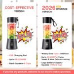 Portable Blender for Smoothies and Shakes - Personal Size Mini Blender with 380Ml Travel Cup, 6 Stainless Steel Blades for Powerful Blending, Fresh Fruit Juicer for Home/Travel - Image 5