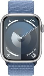 Apple Watch Series 9 [GPS, 45mm] - Silver Aluminum Case with Winter Blue Sport Loop (Renewed) - Image 8