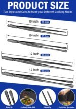 JETKONG 4 Pcs Kitchen Tweezers, 12'' and 10'' Stainless Steel Cooking Tweezers Set, High-Precision Tweezers Tongs for Cooking, Repairing, Seafood and BBQ (Black) - Image 4