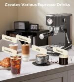 20 Bar Espresso Machine with Milk Frother, Compact Espresso Maker, Stainless Steel Coffee Machine with Precise Temp Control & 44oz Removable Water Tank for Latte, Cappuccino, Dark Grey - Image 3
