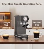 20 Bar Espresso Machine with Milk Frother, Compact Espresso Maker, Stainless Steel Coffee Machine with Precise Temp Control & 44oz Removable Water Tank for Latte, Cappuccino, Dark Grey - Image 4