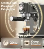 20 Bar Espresso Machine with Milk Frother, Compact Espresso Maker, Stainless Steel Coffee Machine with Precise Temp Control & 44oz Removable Water Tank for Latte, Cappuccino, Dark Grey - Image 5