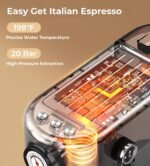 20 Bar Espresso Machine with Milk Frother, Compact Espresso Maker, Stainless Steel Coffee Machine with Precise Temp Control & 44oz Removable Water Tank for Latte, Cappuccino, Dark Grey - Image 6