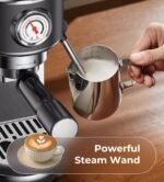 20 Bar Espresso Machine with Milk Frother, Compact Espresso Maker, Stainless Steel Coffee Machine with Precise Temp Control & 44oz Removable Water Tank for Latte, Cappuccino, Dark Grey - Image 7