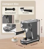 20 Bar Espresso Machine with Milk Frother, Compact Espresso Maker, Stainless Steel Coffee Machine with Precise Temp Control & 44oz Removable Water Tank for Latte, Cappuccino, Dark Grey - Image 8
