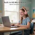 SIMOLIO Wired Headphones with Mic & Volume Limited, Noise Isolating Kids Plug in Headphones for Girls, Laptop, Tablet, w/Share Port and Portable Pouch (Pink) - Image 3