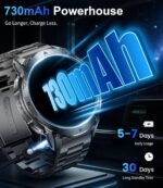 Smart Watches for Men Answer/Make Call, 1.62" AMOLED/730mAh Battery/LED Flashlight Military Smartwatch, 110+ Sports Modes IP68 Waterproof Fitness Tracker for Android iOS Black - Image 3