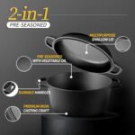2-in-1 Pre-Seasoned Cast Iron Dutch Oven Pot with Skillet Lid Cooking Pan, Cast Iron Skillet Cookware Pan Set with Dual Handles, Indoor Outdoor for Bread/Frying/Baking/Camping/BBQ, 5 Qt - Image 3