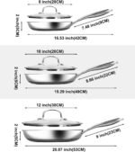 Nonstick Frying Pans with Lid,8/10/12 inch Stainless Steel Skillet Set with Honeycomb Surface, Induction Compatible, Oven & Dishwasher Safe, PFAS-Free Cookware Sets (Frying Pan 6PCS) - Image 3