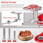 KINGEAGLE Food Grinder Attachment for KitchenAid Mixers,Stainless Steel Dishwasher Safe Meat Mincer Accessories Set Included 3 Sausage Stuffer Tubes - Image 3