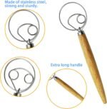 ​Listenman Danish Dough Whisk Bread Mixer & Egg Whisk Kits, 2 Pack Premium Stainless Steel Dutch & 1 Pack Hand Push Rotary Blender for Pastry Pizza Dough, with a Dough Scraper for Bread​ - Image 3