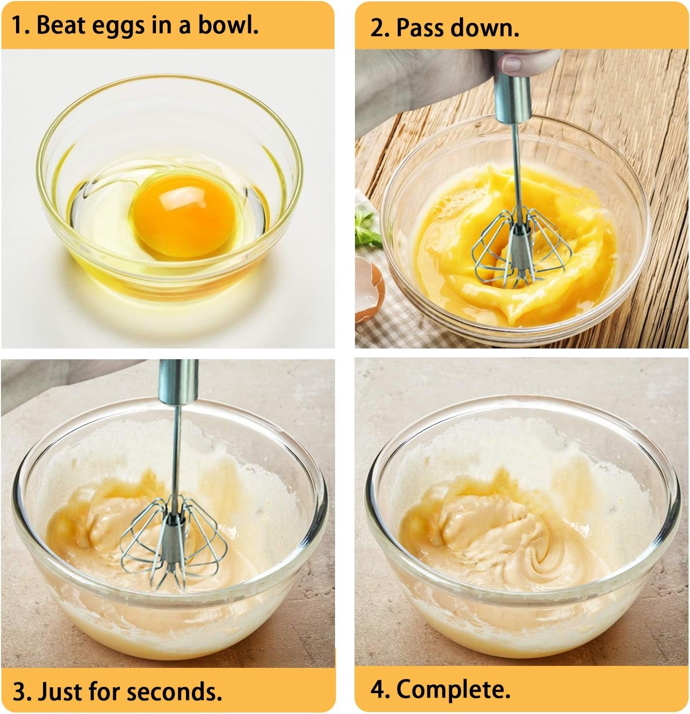 ​Listenman Danish Dough Whisk Bread Mixer & Egg Whisk Kits, 2 Pack Premium Stainless Steel Dutch & 1 Pack Hand Push Rotary Blender for Pastry Pizza Dough, with a Dough Scraper for Bread​ - Image 5