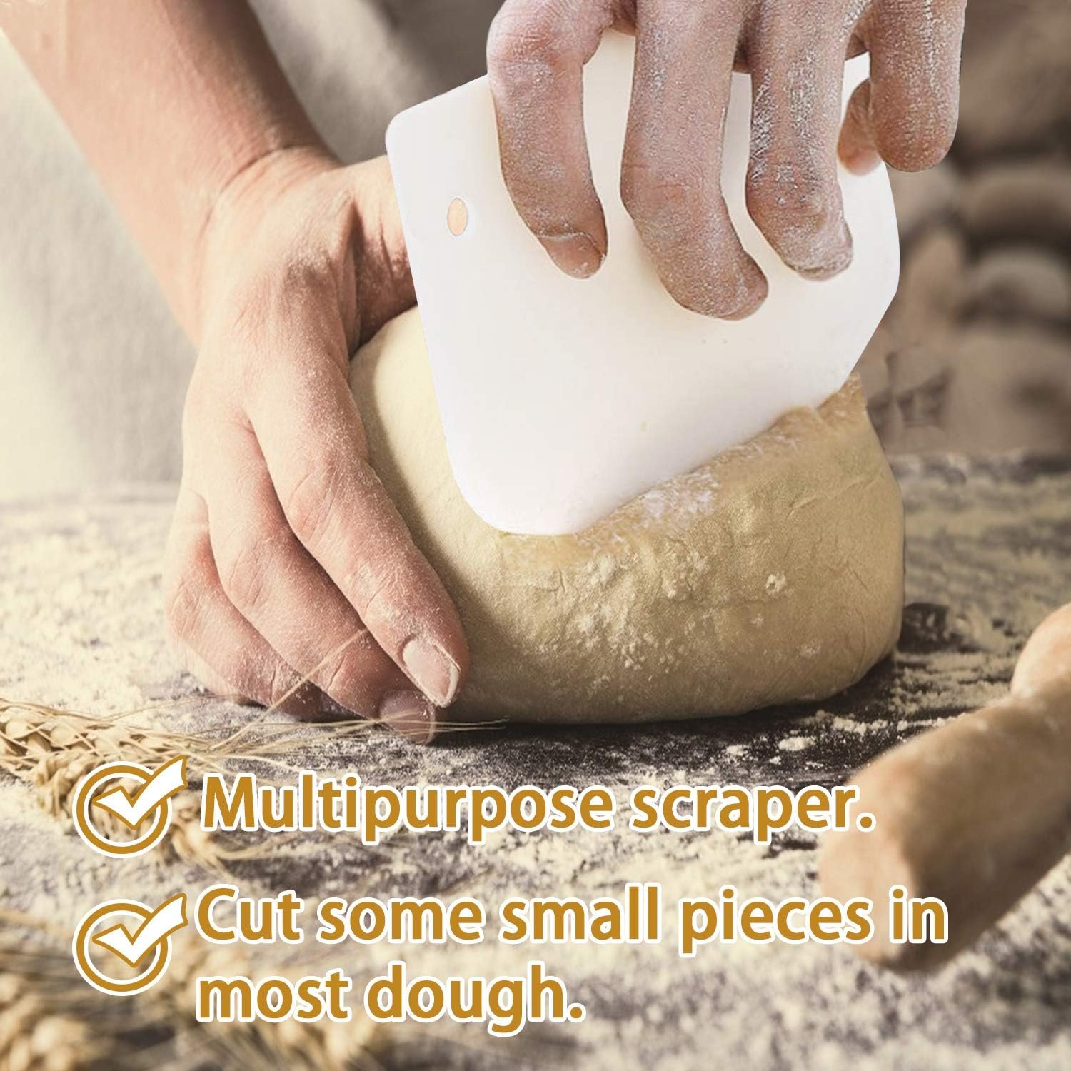 ​Listenman Danish Dough Whisk Bread Mixer & Egg Whisk Kits, 2 Pack Premium Stainless Steel Dutch & 1 Pack Hand Push Rotary Blender for Pastry Pizza Dough, with a Dough Scraper for Bread​ - Image 7