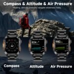 GPS Smart Watch for Men (Answer/Make Calls), 2.01'' Military Rugged Smartwatches for Android iPhone Fitness Tracker with Compass/10 Days Battery/Heart Rate/Sleep/100+ Sport Modes(2 Straps) - Image 5
