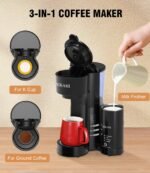 Single Serve Coffee Maker for K Cup & Ground Coffee with Milk Frother, 6 to 14 Oz Brew Sizes, Auto-Off Coffee Machine with Water Reservoir - Image 3