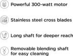 Chefman Immersion Stick Hand Blender with Stainless Steel Blades, Powerful Electric Ice Crushing 2-Speed Control Handheld Food Mixer, Purees, Smoothies, Shakes, Sauces & Soups, Sage - Image 5