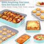 21-pieces Stackable Nonstick Bakeware Set, PTFE/PFOA/PFOS Free Baking Pans Set with Silicone Cup, Oven Mitt, Complete Kitchen Baking Kit for Cake & Loaf, Cookies, Cupcakes - Image 3