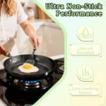 3 Pack Nonstick Frying Pan Set with Detachable Wooden Handles, Pre Seasoned Light-Duty Iron Skillets with Tempered Glass Lids, Easy Clean Cookware for Home Family Cooking (9.5'',11''12.5'') - Image 3