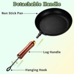 3 Pack Nonstick Frying Pan Set with Detachable Wooden Handles, Pre Seasoned Light-Duty Iron Skillets with Tempered Glass Lids, Easy Clean Cookware for Home Family Cooking (9.5'',11''12.5'') - Image 4