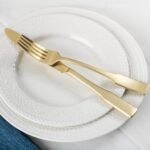 Alata Kate Champagne Gold Satin 40-Piece Silverware Set, Service for 8, Stainless Steel Flatware Set, Matte Polished Cutlery Set, Dishwasher Safe - Image 5