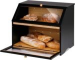 HOMEKOKO Double Layer Large Bread Box for Kitchen Counter, Wooden Large Capacity Bread Storage Bin (Black) - Image 3