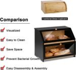 HOMEKOKO Double Layer Large Bread Box for Kitchen Counter, Wooden Large Capacity Bread Storage Bin (Black) - Image 4