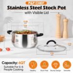 P&P CHEF Stainless Steel Stock Pot, 6 Qt Cooking Soup Pot with Visible Lid for Pasta, Tri-Ply Bottom & Dual Heatproof Handles, For Induction Gas All Stoves, Non-Toxic & Dishwasher Safe - Image 3