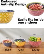 Ceramic Mixing Bowls for Kitchen, Colorful Nesting Bowls, Large Serving Bowls for Prepping, Baking, Mixing, Salad, Microwave Dishwasher Safe, 3.7/2.3/1.4 Qt, Set of 3 - Image 3
