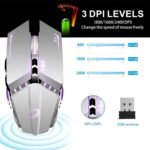 TENMOS T12 Wireless Gaming Mouse Rechargeable, 2.4G Silent Optical Wireless Computer Mice with Changeable LED Light for Laptop PC, 7 Buttons, 3 Adjustable DPI (Silver) - Image 4