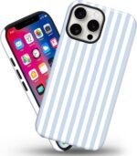 Magnetic for iPhone 13/14 Case Cute Stripes Phone Case, Shockproof Slim TPU and Hard PC Protective Phone Cover Compatible with MagSafe Designed for Women Girls, Blue and White - Image 3