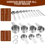 17 Pieces Measuring Cups & Spoons set, 7 Cups, 9 Spoons, 1 Leveler, 18/8 Stainless Steel，Kitchen Gadgets for Cooking & Baking with two Ring Connector, Silver - Image 3