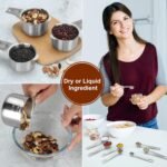 17 Pieces Measuring Cups & Spoons set, 7 Cups, 9 Spoons, 1 Leveler, 18/8 Stainless Steel，Kitchen Gadgets for Cooking & Baking with two Ring Connector, Silver - Image 4