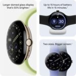 Google Pixel Watch 4 (41mm) - Android Smartwatch - Heart Rate and Sleep Tracking - 30-Hour Battery - Fitness Tracking - Google AI - Polished Silver Aluminum Case - Iris Active Band - LTE (2025 Model) - Image 4