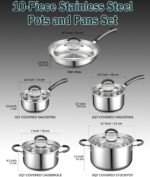 Cook N Home Stainless Steel Cookware Sets 10-Piece, Pots and Pans Kitchen Cooking Set with Stay-Cool Handles, Dishwasher Safe, Silver - Image 3