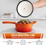 E-far Sauce Pan Set with Lid, 1Qt & 2Qt Enameled Cast Iron Pot Sets for Kitchen Cooking, Small Heavy Duty Dutch Oven Saucepans & Self-basting Lids, Induction-Ready & Easy Clean, Orange - Image 5