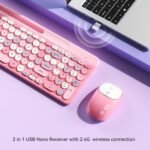 Retro Wireless Keyboard with Round Keycaps, 2.4GHz Full-Size USB Cute Wireless Keyboard Mouse for Computer, Desktop, Laptop and Computer (Pink-Colorful) - Image 3