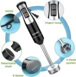 Immersion Blender Handheld, Hand Blender with 500ml Food Chopper, 600ml Container, Milk Frother, Egg Whisk, Puree Infant Food, Smoothies, Sauces and Soups – Black - Image 3