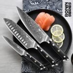 Damascus Knife Set - Haugo 3 PCS Professional Chef Knife Set with Japanese VG10 Steel Core - Ultra Sharp Kitchen Knives and Full Tang G10 Handle - Ronin Series - Gift Box - Image 3