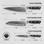 Damascus Knife Set - Haugo 3 PCS Professional Chef Knife Set with Japanese VG10 Steel Core - Ultra Sharp Kitchen Knives and Full Tang G10 Handle - Ronin Series - Gift Box - Image 4