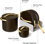 Caraway Cookware+ Collection - Specialty Cookware Set - Petite Cooker, Stir Fry Pan, Rondeau, & Stock Pot - 3 Lids & Storage Organizer Included - Black - Image 4