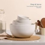 KooK Mixing Bowls, Ceramic Nesting Bowls, Stoneware Kitchen Bowls, For Prep, Serving, Dishwasher Safe, 18/40/90/140 oz, Set of 4, Moonstone - Image 3