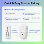 BN-LINK Wireless Remote Control Outlet Electrical Switch for Lights, Fans, Christmas Lights, Small Appliance, 100ft Long Range White (Learning Code, 3Rx-2Tx) 1200W/10A, ETL & FCC Certified - Image 4