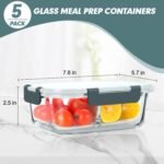 KOMUEE 30 oz 5 Pack Glass Meal Prep Containers 2 Compartments, Glass Food Storage Containers with Lids, Airtight Lunch Box, Microwave, Oven and Freezer Safe - Image 5