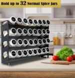 4 Tier Spice Rack Organizer with 32 Square Spice Jars and 160 Spice Labels Set for Kitchen Cabinet Countertop Pantry or Wall Mount, Matte Black - Image 3