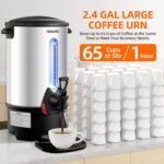 Coffee Urn, 65 Cups/9L Commercial Coffee Maker, 1300W Large Coffee Maker Hot Water Tea Urn with Filter Basket & Adjustable Temperature, Stainless Steel Hot Drink Beverage Dispenser - Image 4